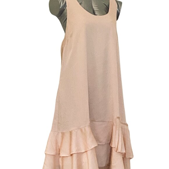 PINK SILK RUFFLE HEM SHIFT DRESS - Picture 3 of 3